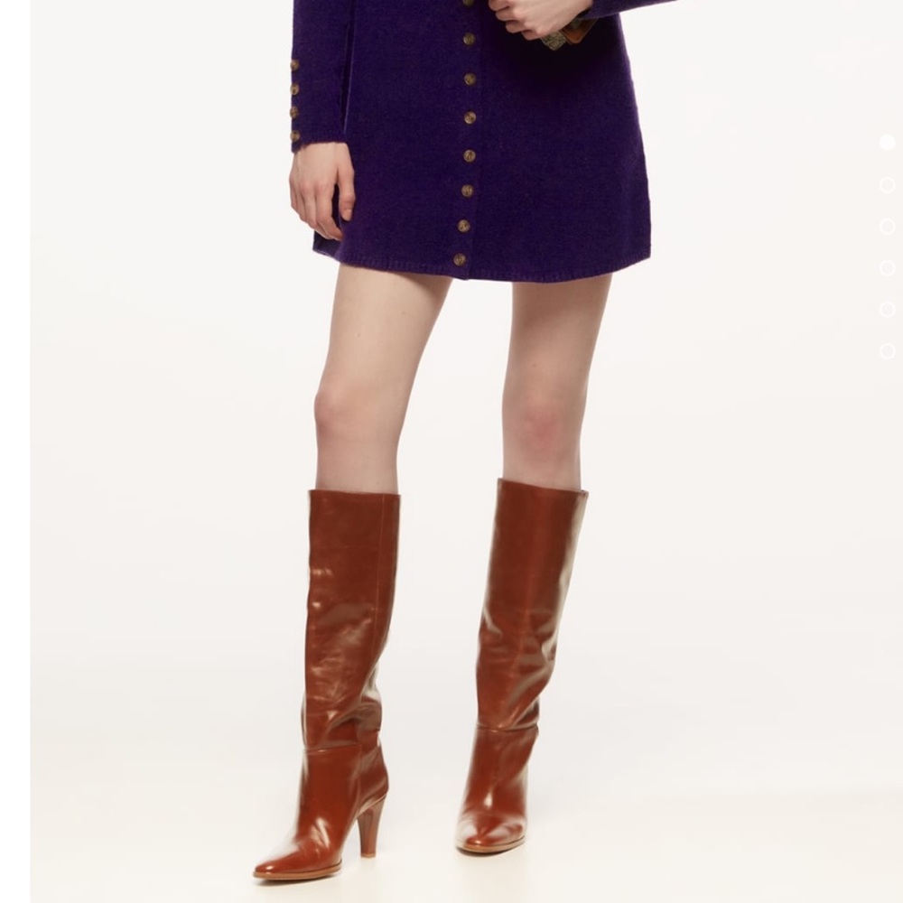 ZARA Knee High Mid Height Heeled Leather Boots - Picture 3 of 11